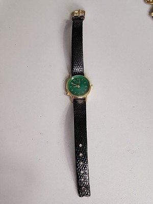 VTG Acqua Gold Tone Black Band Women s Quartz Watch Green Dial Needs New Strap