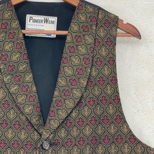 Vintage Pioneer Wear Mens Tapestry Vest Gold Burgundy Jacquard Made in USA L