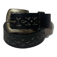 Vintage Y2K Hipwear Women’s Medium Italian Brown Leather Belt Flower Punch Boho