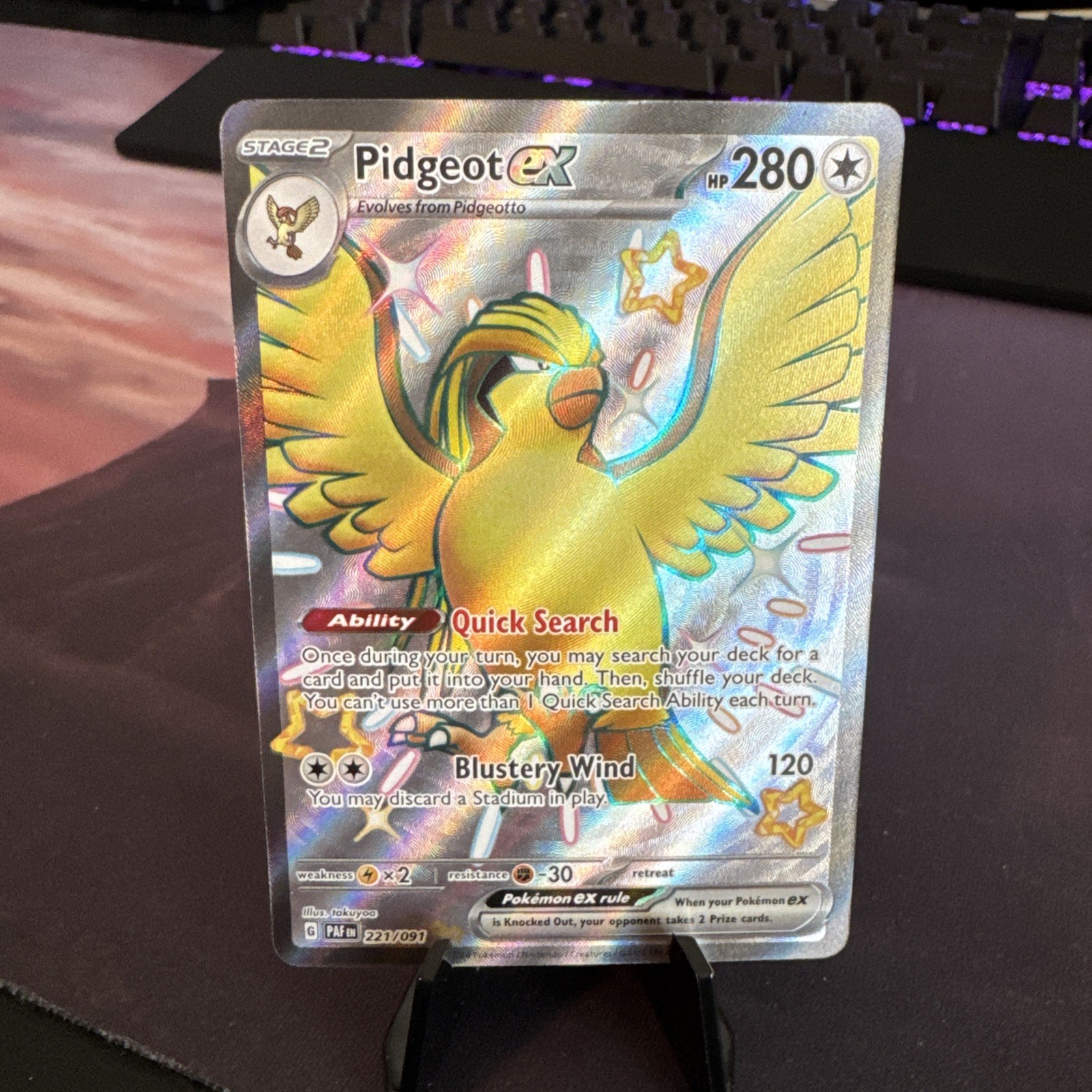 Pidgeot ex 221/091 Shiny Ultra Rare Paldean Fates Pokemon Near Mint