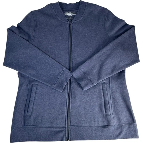 The Vermont Country Store Men's Blue Full Zip Bomber Jacket Size L Cotton Blend - product listing photo