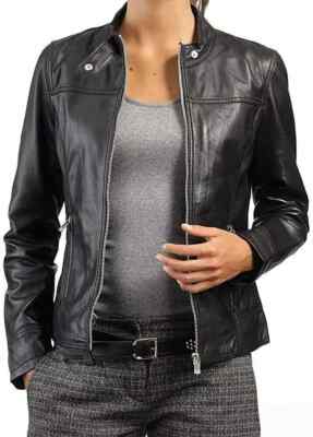 Black Women's Real Genuine Lambskin Leather Motorcycle Slim fit Biker Jacket HOT