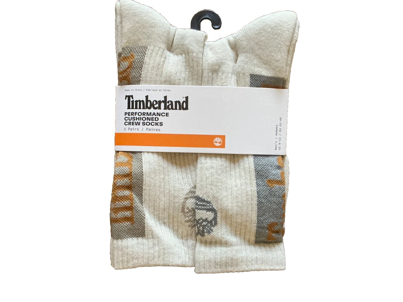 TIMBERLAND 5 Pair Tan Performance Cushioned CREW SOCKS Mens SIZE LARGE 9-12 NEW