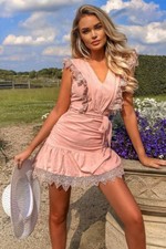 brand new parisian pink lace trill frill hem self belt mini dress