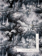 Halloween Fabric Wicked Owl Cemetery Trees Cotton Timeless Treasures C7023 Yard