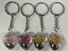 Real Dried Flowers in Heart Shaped Keychain