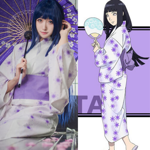 NARUTO Hyuga Hyuuga Hinata Kimono Yukata Kostüm Cosplay Costume Anime Manga Neu - Afbeelding 1 van 6