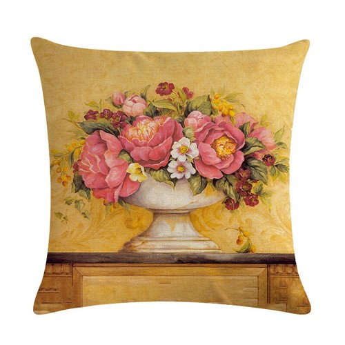 Linen Blend Vintage Flower Vase Pillow Case Couch Car Waist Back Cushion Cover - Picture 29 of 48