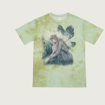 Tie-Dye Fairy Elf Print T-shirt Gradient Green Hippie Harajuku