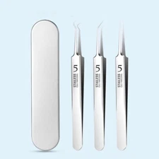 3Pc Surgical Tweezers for Ingrown Hair Precision Sharp Needle Pointed Pimple