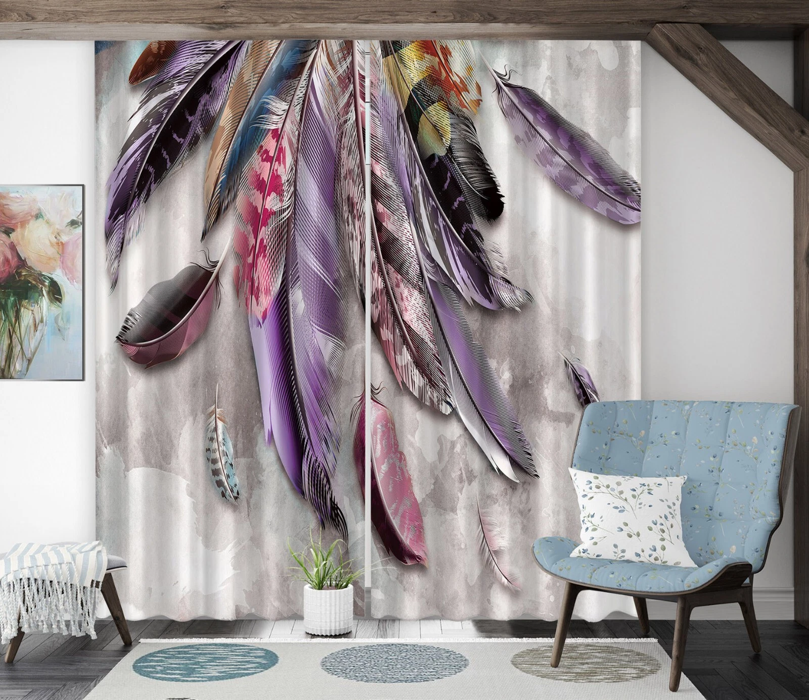 3D Purple Feathers ZHUB167 Photo Curtain Window Blockout Fabric Vera 2023