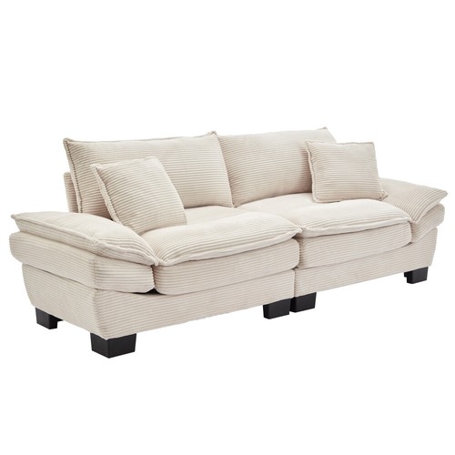 Multi-Room Use Corduroy Sofa Sleeper Loveseat w/Pillows & Deep Seat - Beige - Picture 3 of 22