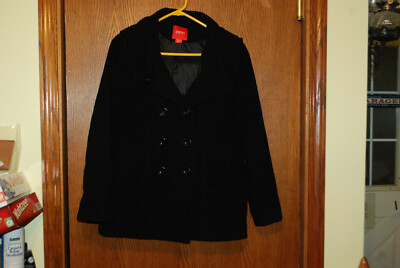 ESRIT WOMENS WOOL BLEND COAT WOOL NYLON POLYESTER COAT BLACK WOOL BLEND ~L