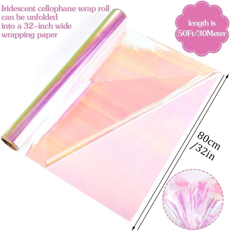 32In X 50 Ft Iridescent Cellophane Wrap for Gift Baskets Birthday