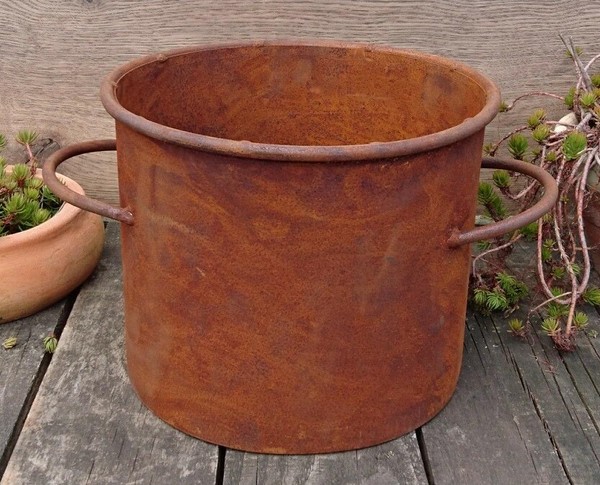 Topf 24 Cm Aus Edelrost Blumentopf Metall Eisen Garten Deko Landhaus Pflanztopf-image