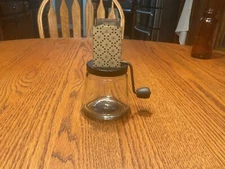 Vintage ANDROCK Nut Spice Grinder Chopper Metal Top w/ Starburst, Glass Jar USA