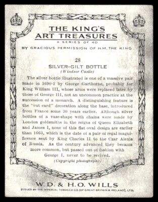 1938 Wills Cigarette The King's Art Treasures Card #28 Silver-Gilt Bottle
