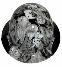 Custom Black & White Naughty Boy Lift DAX Fifty 50 Carbon Fiber FullBrim HardHat