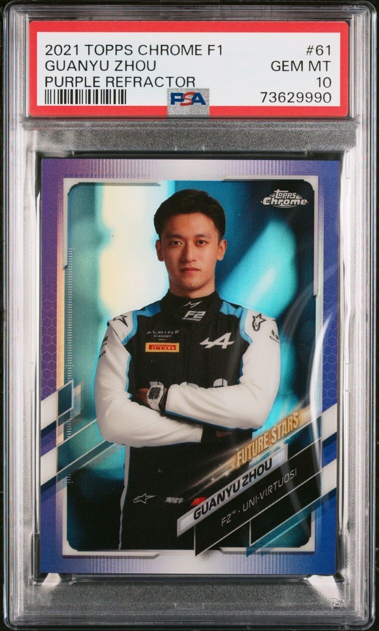 2021 Topps Chrome Formula 1 Zhou Guanyu F1 #61 Purple Refractor/399 PSA 10 Gem