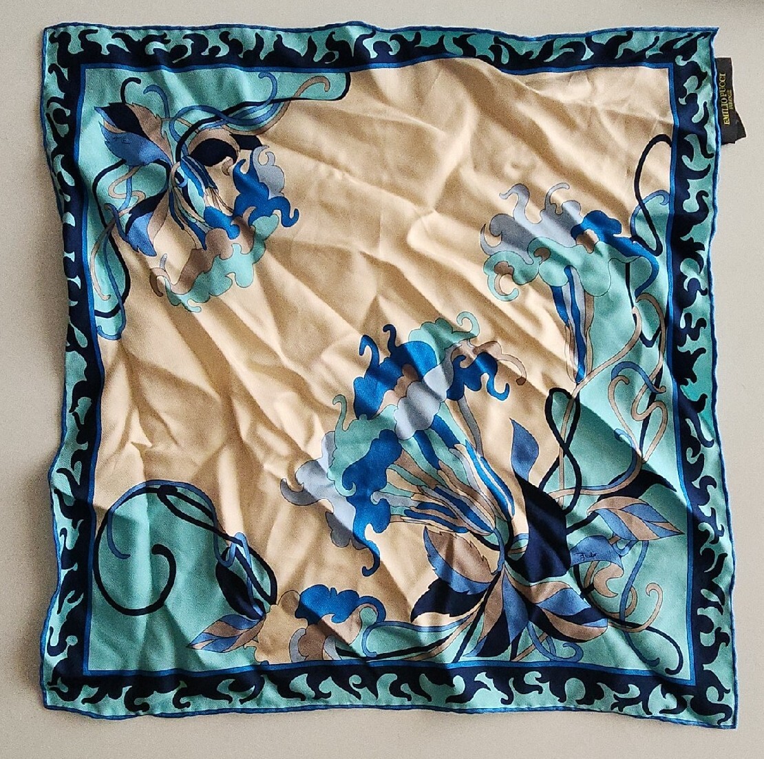 Vintage EMILIO PUCCI 100% Silk Scarf 36x36in Square Mod BLUE