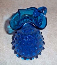 Vintage Fenton Cobalt Blue Hobnail Depression Glass Scalloped Edge 12 Oz Pitcher