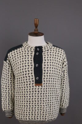 DEVOLD White Printed Henley Neck Wool Knit Ski Sweater Size 52