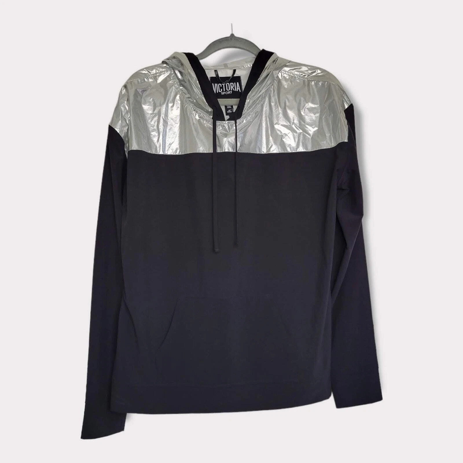 UNDERCOVER Felpa con cappuccio sportiva Victoria's Secret leggera frangivento metallizzata nera taglia M