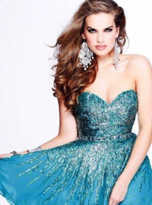Sherri Hill Embellished Sweetheart Fit & Flare Silk Dress Sz 8 Turquoise |  eBay