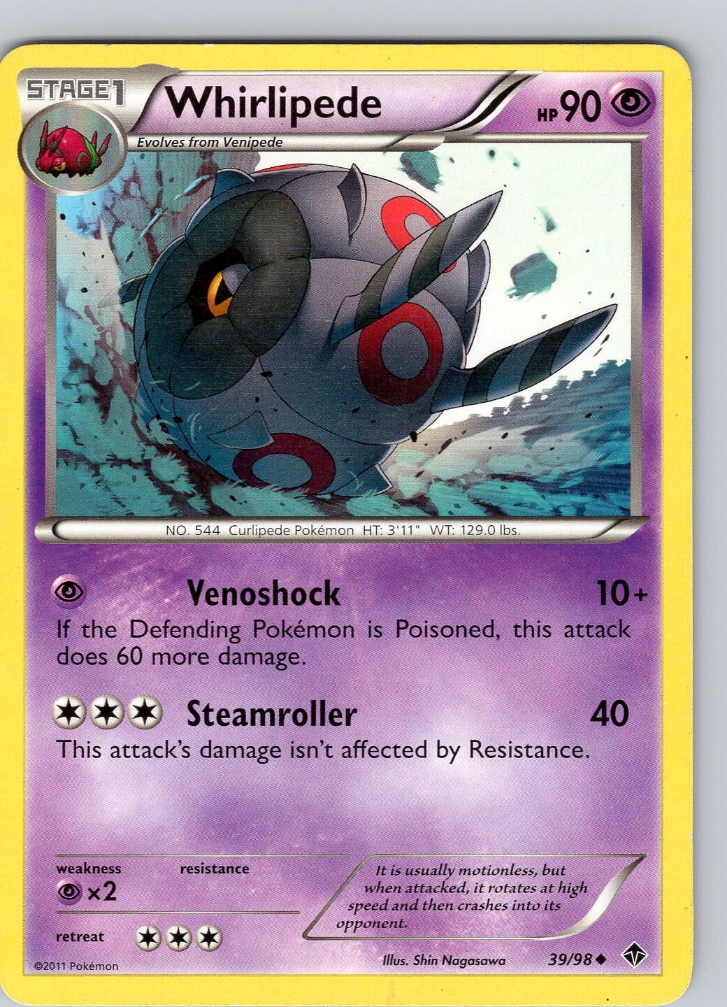 Pokemon TCG Whirlipede B&W Emerging Powers 39/98 Regular Uncommon Card Played LP