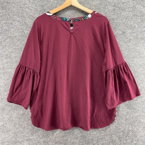 Van Heusen Blouse Women XL Red Floral 3/4 Sleeve Round Neck Hook & Eye Casual - Picture 2 of 8