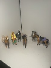 Lot of 6 Vintage Horses Mixed Toy Horses Hard Plastic With Saddles And Bridle  s
