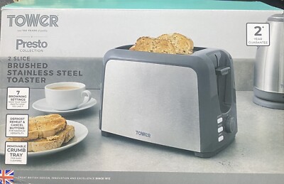Tower PT20058 Presto 2-Scheiben-Toaster, Edelstahl gebürstet