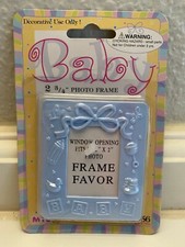 2 3/4" Blue Plastic Photo Frame Baby Shower Favor Gift