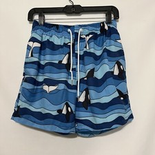 Swim Trunks Board Shorts Boys Size 12 100 Polyester Whale Blue lined Drawstring