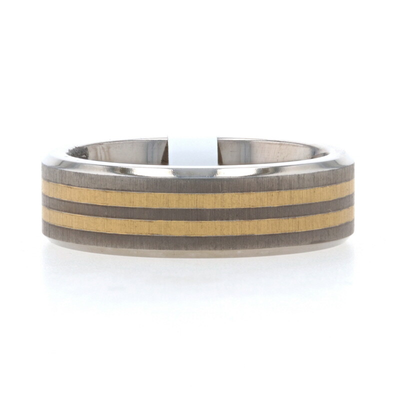 NEW Men's Wedding Band Titanium & 18k Gold Ring 8.5 Comfort Striped Mon Cheri-image