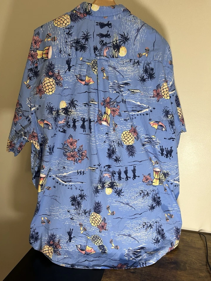 Saddlebred Hawaiian Tropical Vacation Beach Button Up Shirt Blue Men's 3XLT - Image 2 of 4