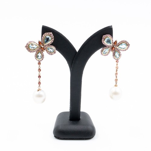 8.92ct Sapphire Topaz Pearl Garnet 925 Sterling Sliver Earring in Rose Gold - Picture 5 of 7