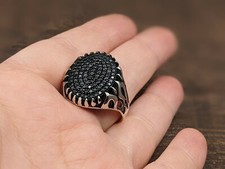 Mens 925 Sterling Silver Ring Size 12.25 Black Onyx Artisan Handmade