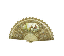 Antique hand painted Ladies folding hand fan with a scene of a couple in box