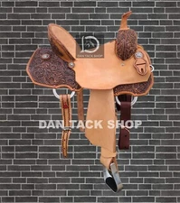 Deep Seat Western Barrel Leather Horse Saddle Rough out Racing Saddle Free Shipp