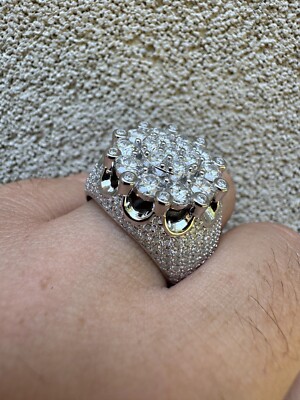 7.5ct MOISSANITE Large Stone Crown Iced Hip Hop Ring Real 925