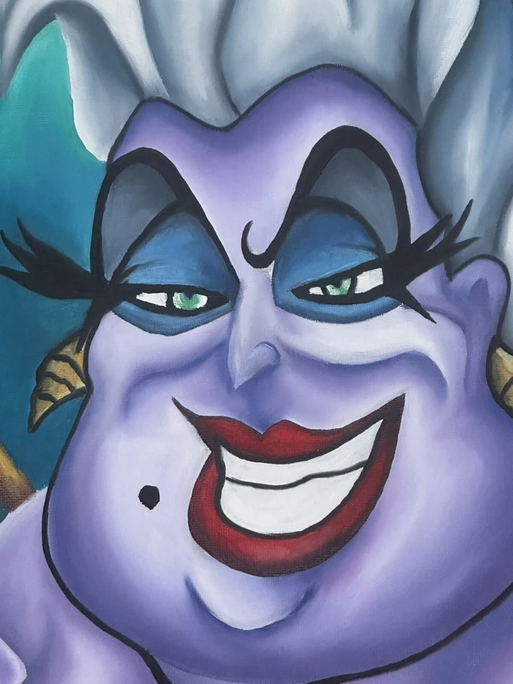 Arte Disney Úrsula La Sirenita Pintura al Óleo sobre Lienzo Original 16 por 20 Foto 3 de 4