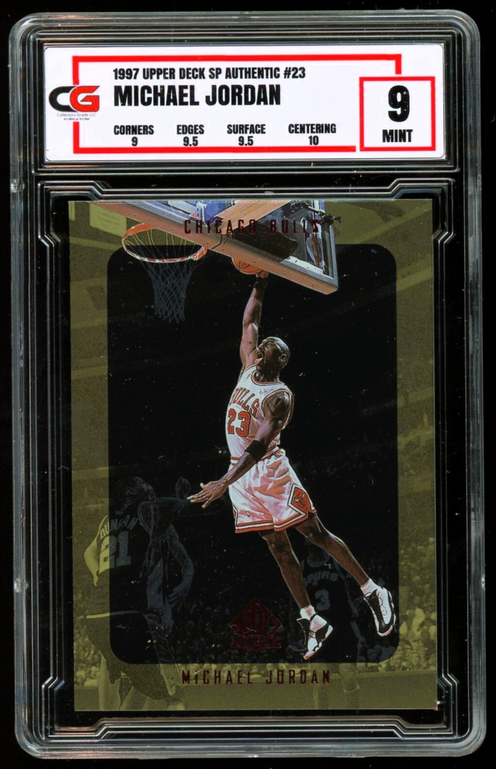 1997-98 SP AUTHENTIC #23 ~ Michael Jordan Dunking on Rookie Tim Duncan ~ CG 9