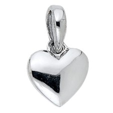 14K White Gold Plain Puff 3D Heart Small Tiny Charm Pendant For Necklace Chain