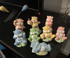 Vintage Care Bears Lot Of 8 Ceramic Figures - On Grass