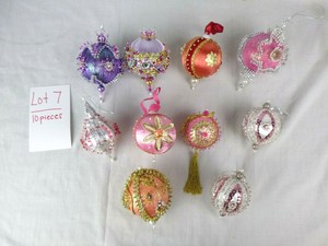 Lot-of-10-Vtg-Ornate-Fancy-Sequin-Beaded-Pin-Christmas-Ornaments-Pink-Purple-7