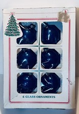 Vintage 2โ Glass Ornaments 6 Blue in box. Essex Franke Co. Made In USA
