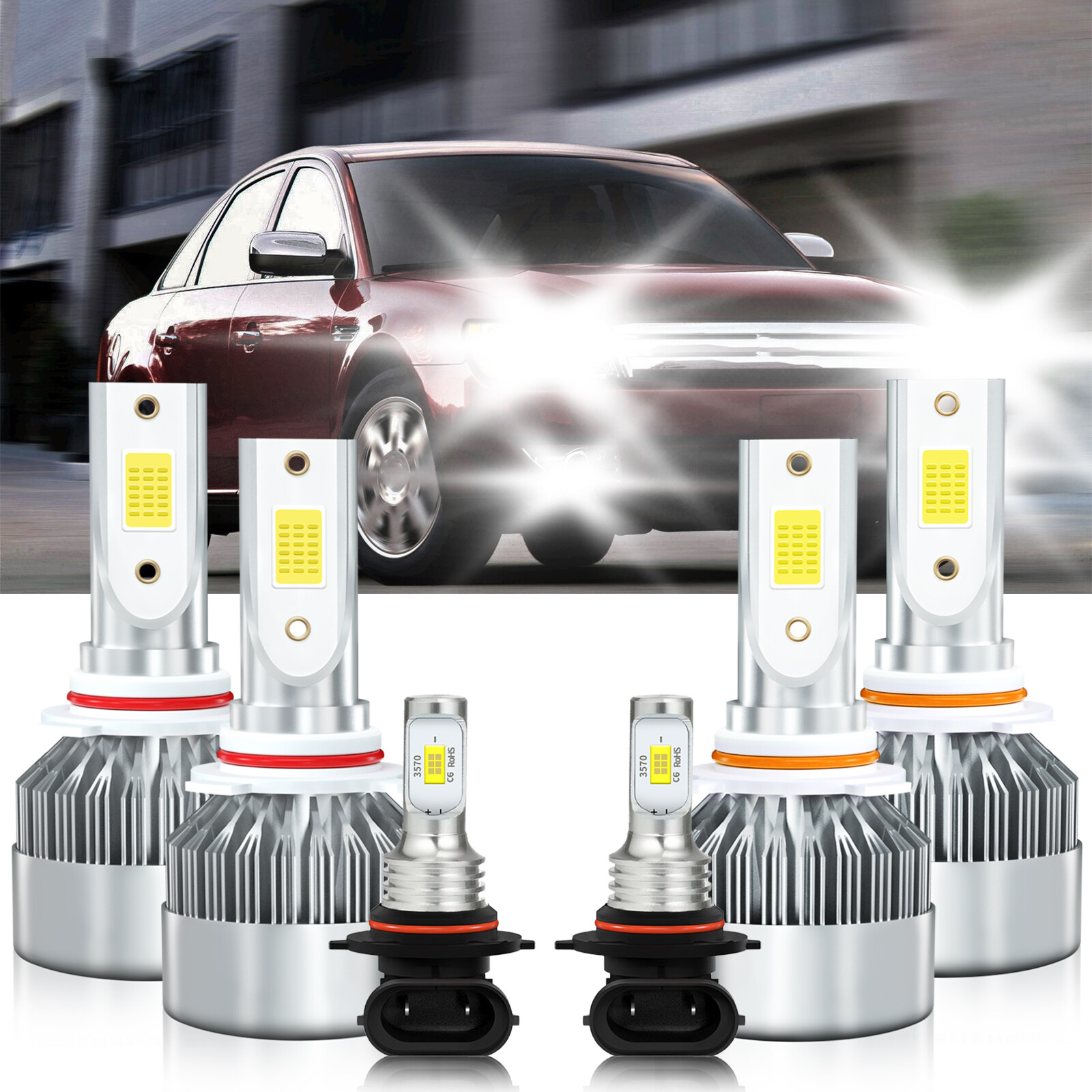 LED Headlight Hi Low Beam Fog Light Bulbs Combo For Ford Five Hundred 2005-2007
