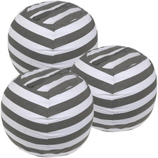 3-pack Stuffed Animal Storage Bean Bags for Kids Room, White Grey Stripes, 23"