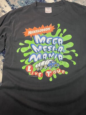 Vintage 90s Nickelodeon Mega Mess a Mania Live Tour T Shirt Sz